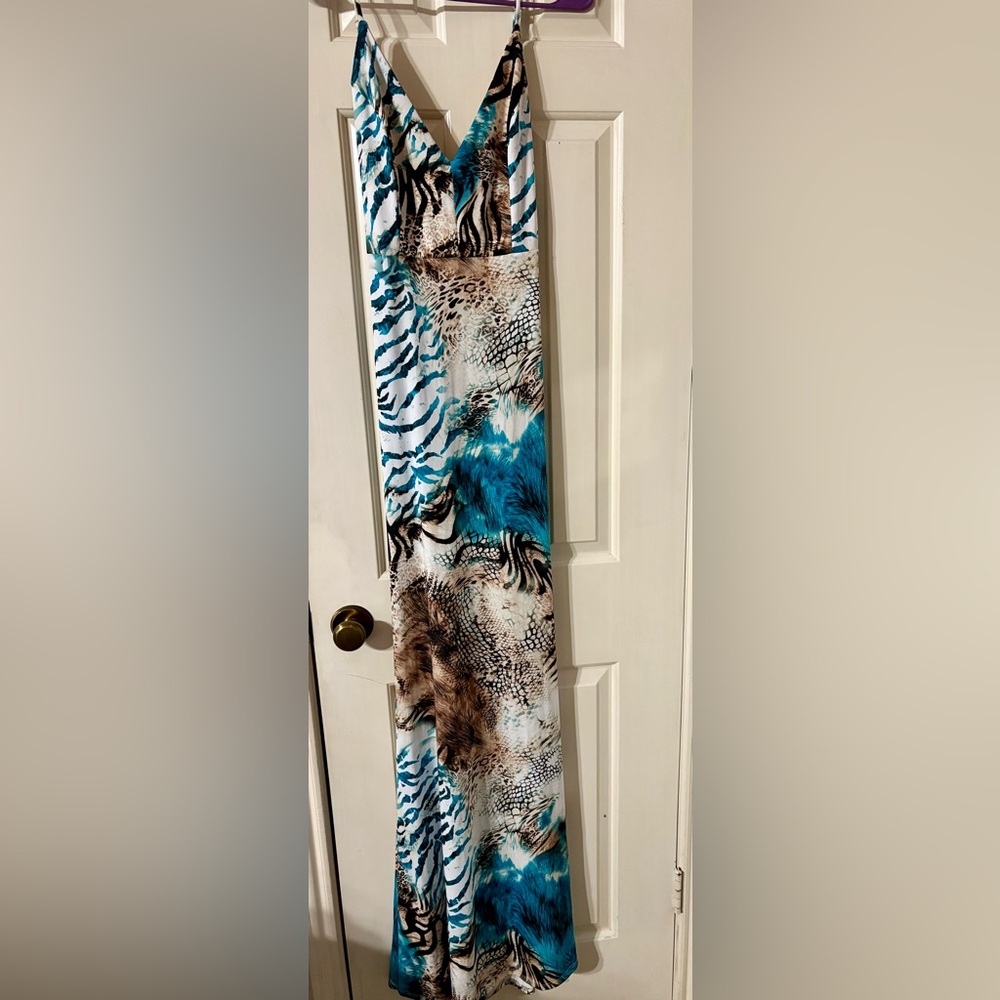 Animal Print Maxi Skirt in Blue and Brown